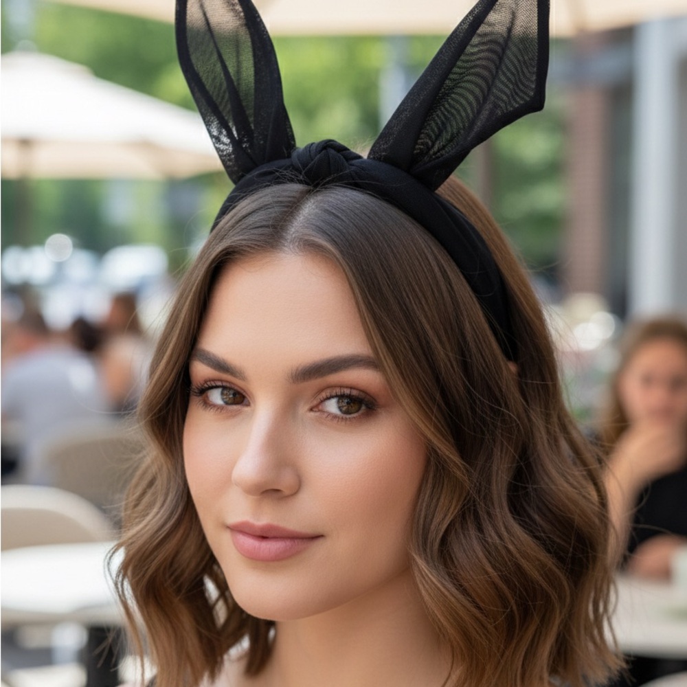 American Apparel Black Mesh Bunny Ears Headband